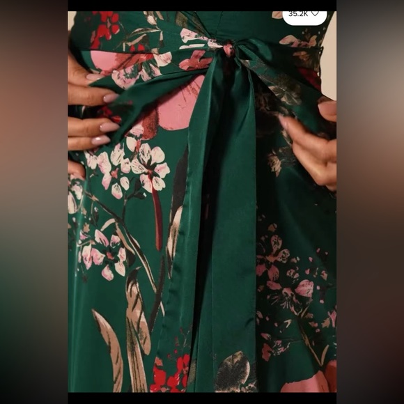 Lulus Still the One Emerald Green Floral Print Satin Maxi Dress size Small - Picture 3 of 12
